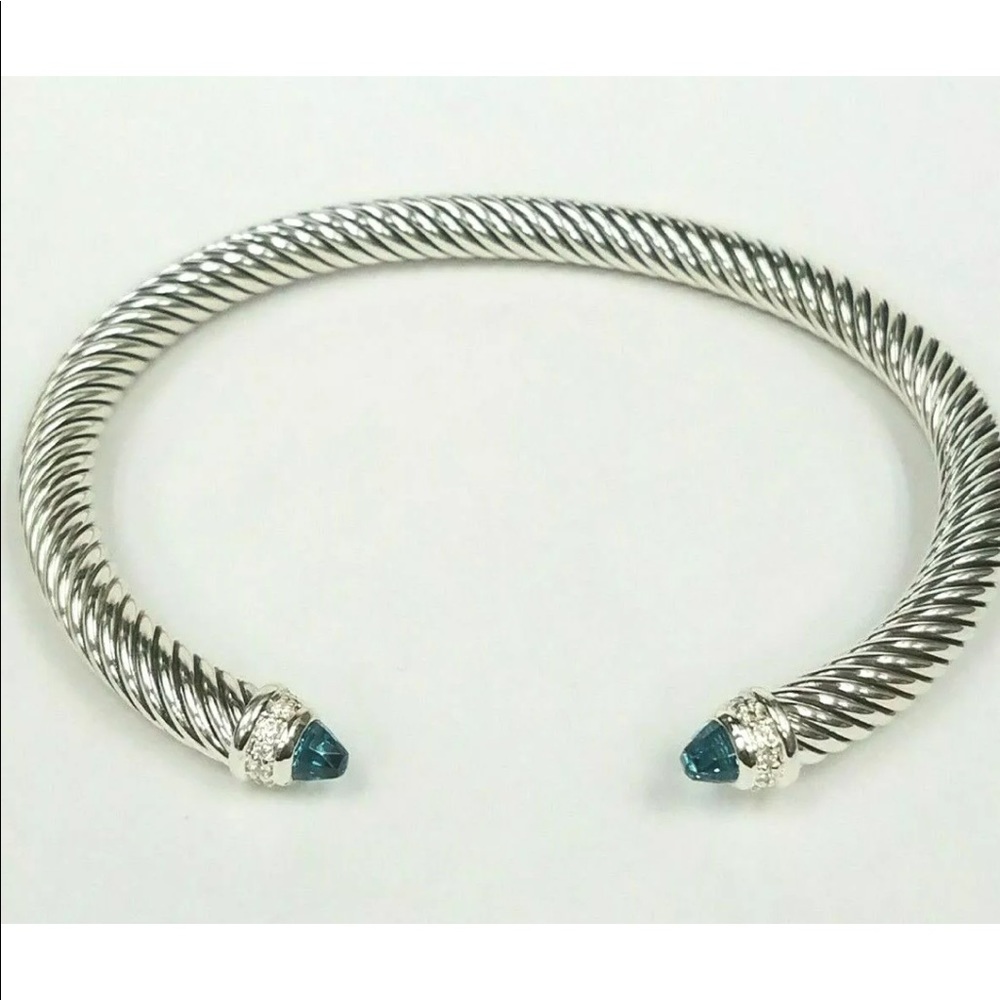 ♥️♥️SOLD♥️♥️DAVID YURMAN 5mm Blue Topaz & Diamonds - Picture 3 of 10